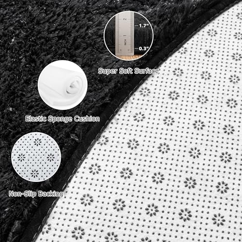 Round Fluffy Rug 8FT Black - Super Soft Circle Rug for Kids & Nursery - Shaggy Fuzzy Plush Carpet for Boys & Girls Room