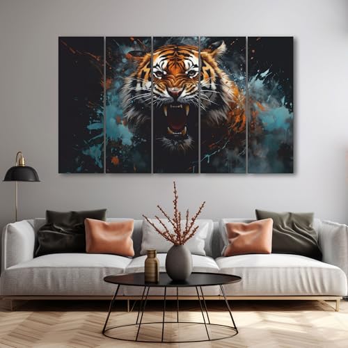 Image of The Castle Decor Lion abstract painting with frame 5 Big Size (27x48) Wall Art for living room,Bedroom,Drawing room,Hotels-Digital Painting