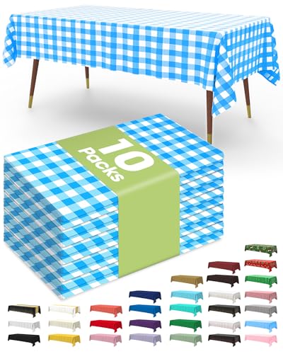 Image of Pureegg Blue Plaid Plastic Table Cloth Disposable 10 Pack 54x108 Inch