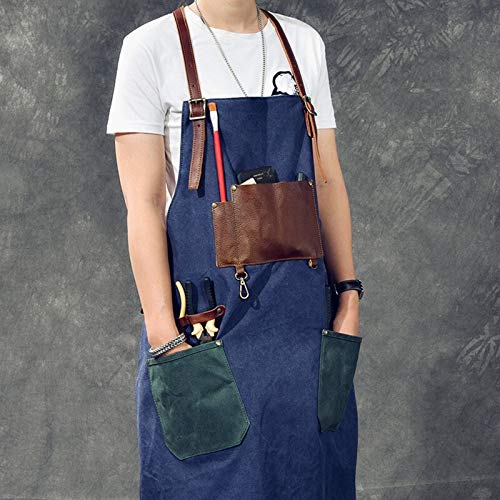 delantal Azul gris lienzo delantal de algodón correa de cuero peluquero florista jardinero pintor trabajo desgaste barman camareros uniforme