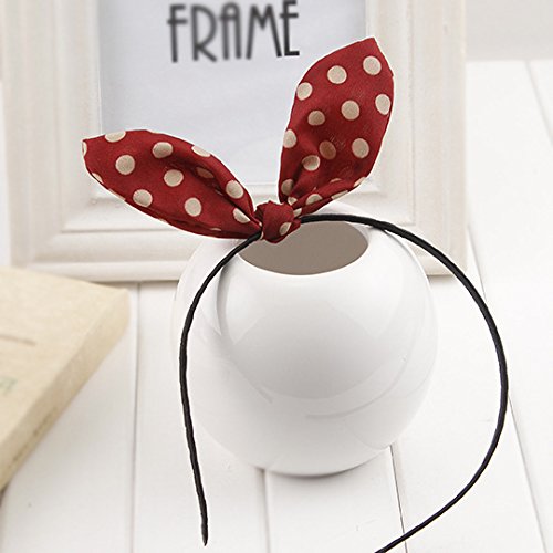 Miya® 1 stück hochwerige Mädchen Haarband, fein Haarreif mit süße Bunny Ohr, Haarschmuck Rockabilly Stirnband Haarschmuck, dunkel weinrot mit lehmgelb Punkten Cover