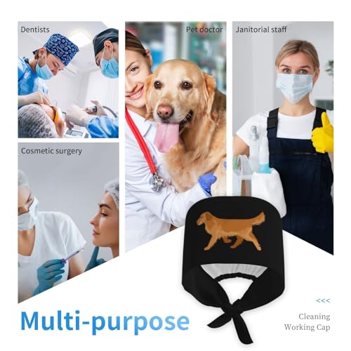 Image of Cute Pug Dog Print Working Cap Scrub Cap with Sweatband,Adjustable Fashion Bandage Tie Back Hat Headwear for Women Men