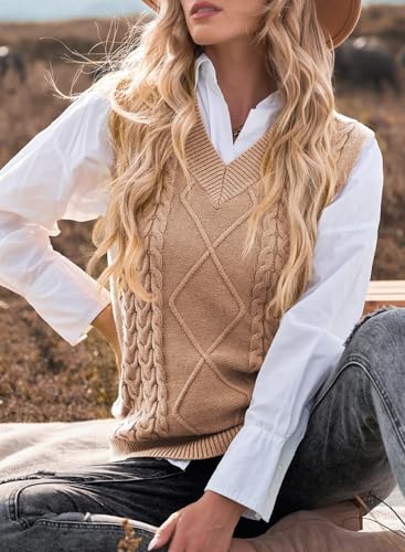 Image of EVALESS Oversized Sweater Vest for Women V Neck Sleeveless Solid Color Loose Pullover Sweater