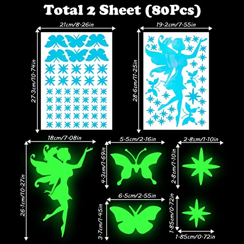 Feen Leuchtender Wandaufkleber, Leuchtsterne Selbstklebend für Kinderzimmer Mädchen Schlafzimmer Babyzimmer Deko, Leuchtsticker Fee Wandsticker, Leuchtpunkte Sternenhimmel Dekoration