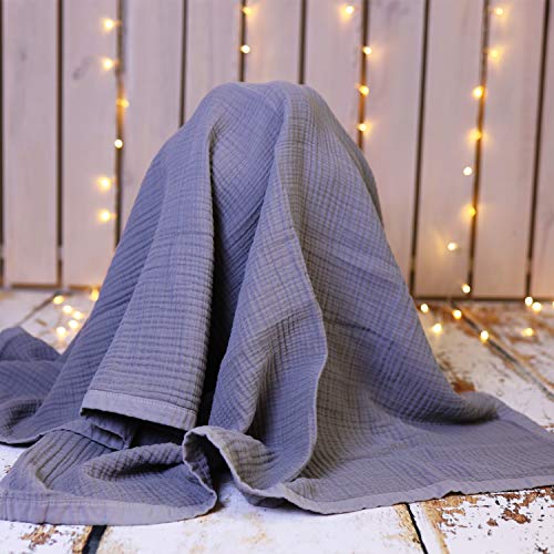 Image of Muslin Blankets, Baby Toddler Quilt, 4 Layers, 100% Cotton Stroller Blanket, Hypoallergenic, Super-Soft, Breathable and Lightweight Swaddle, Nursery & Crib Blanket, Large (47 X 35 inch) (Sharkskin)