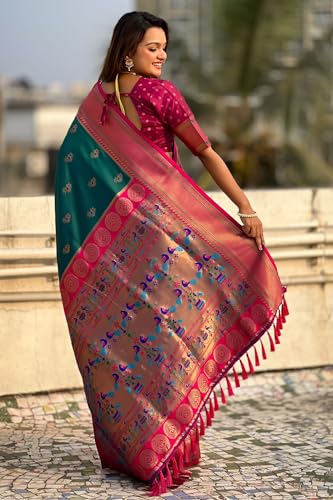 Image of SGF11 Women's Paithani Soft Lichi Silk Kanjivaram Sarees With Blouse Piece