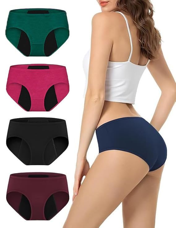Image of DIVING DEEP Period Panties for Women - Leak Proof, Heavy Flow Protection | Overnight Protection Mid Rise Girls Period Panties |Two Years Reusable Menstrual Underwear with Tummy Control (Pack 4)