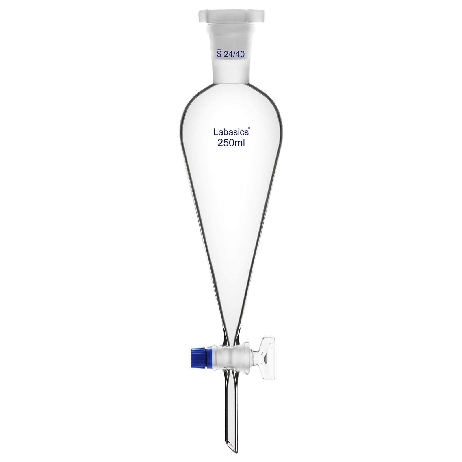 Labasics Imbuto Separatore Conico in Vetro Borosilicato 250 ml con Rubinetto in Vetro, Ideale per la Separazione dei Liquidi in Laboratorio