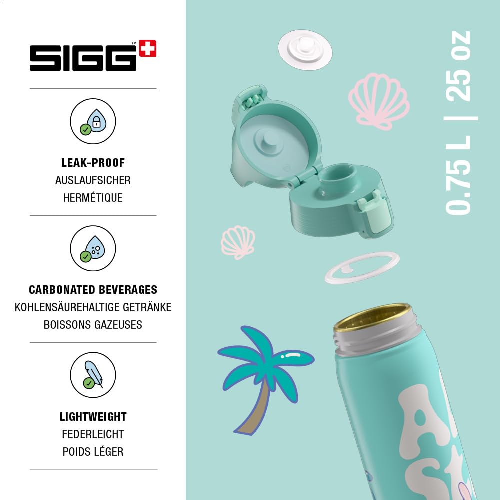 Sigg - Alu Trinkflasche - WMB One Disney Lilo & Stitch - Made in Switzerland - Climatepartner zertifiziert - Für Kohlensäurehaltige Getränke Geeignet - Auslaufsicher - BPA-frei - Türkis - 0.75 L