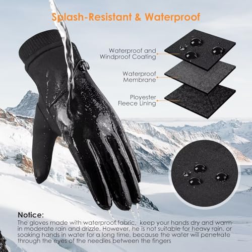 HOLDINA Handschuhe Damen Winter Warm, Wasserdichte Handschuhe Damen mit Rutschfestem Leder, Handschuhe Damen Touchscreen mit Fleece Gefüttert zum Fahren, Laufen, Radfahren, Wandern (Hellrosa-M)