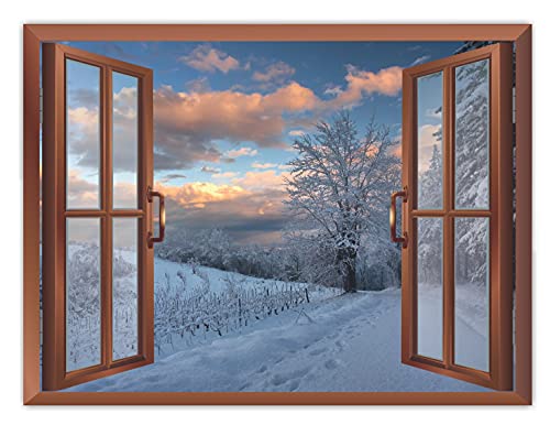 Image of CVANU Beautiful Sunrise View After Snowfall with Pine Trees Covered with Fog Peaceful Window Wall Sticker /Decals for Bed Room etc Cv 31