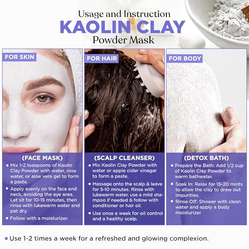 Image of Rey Naturals Kaolin Clay Powder For Face & Body - 200g | Face Pack For Deep Cleansing & Glowing Skin | Kaolin Clay For Acne, Blackheads & Oily Skin | Facial Self Care for Men and Women