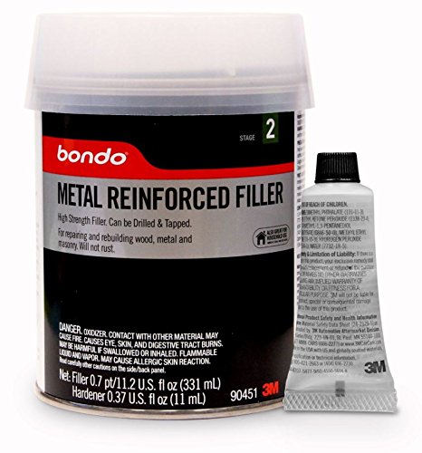 Bondo Metal Reinforced Filler - High Strength Filler, Can Be Drilled And Tapped - Will Not Rust, 11.2 Fl Oz With 0.37 Oz Hardener #TOP1