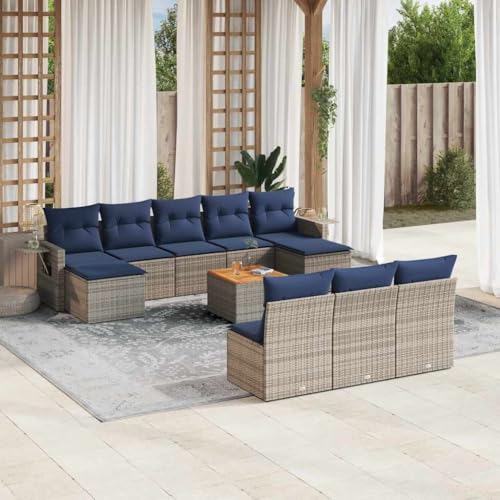 LoogCape 11-teiliges Gartensofa-Set, Polyrattan Grau, mit Kissen...