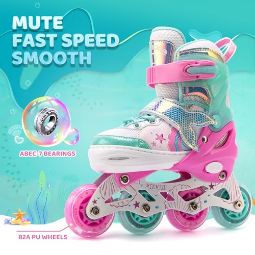 Miniatura 6 de Nemone Sirenita Patines En Línea Niñas Ajustable Patines 4 Ruedas Para Niño, Luz Completa Hasta Led Ruedas Patines En Línea Regalo