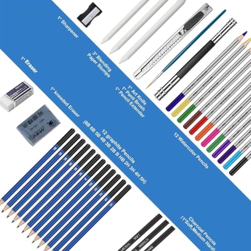 Image of Amazon Brand - Solimo 39 Pcs Drawing & Sketching Pencil Kit with Colour & Shading Pencils for Artists