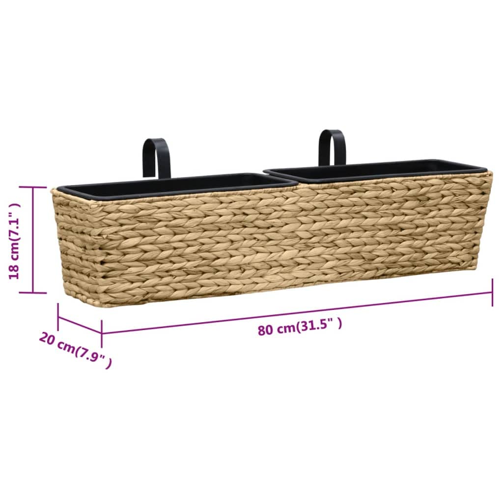Jacinto de agua, caja de flores, 2 piezas, 80 x 20 x 18 cm, con 4 macetas extraíbles, para plantas de interior, juego de macetas sostenibles