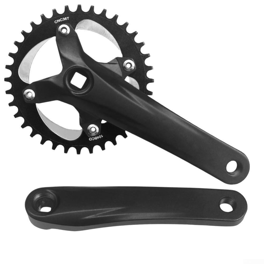 Generisch Guarnitura per bicicletta in lega di alluminio, 170 mm, con foro circolare 104BCD per mountain bike, corona a 4 fori, compatibile con 32/34/36/38/40 denti, nero (36T)