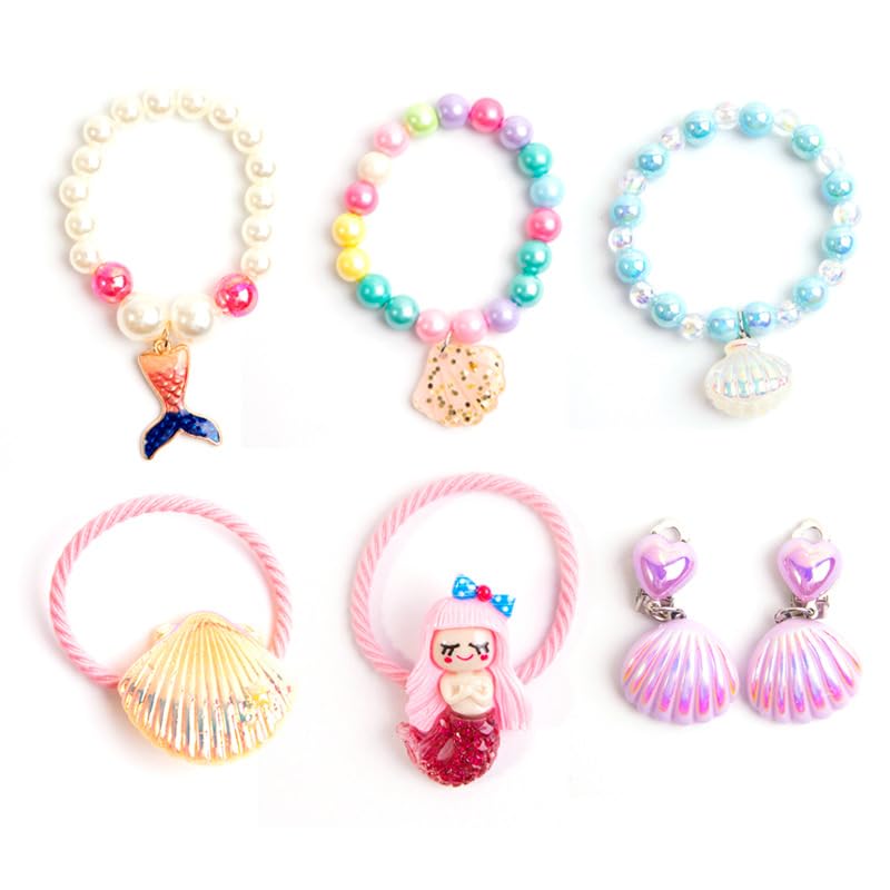 Mermaid Bath Bombs for Kids with Jewelry Surprises, 6 Seashell Shaped Fizzies, Multi-Scented Pack with Ocean, Rose, Lavender, Nectarine, Grapes, Orange Fragrances, Ages 3+