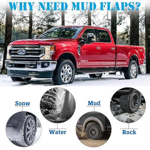 Image of Mud Flaps Splash Guards for Ford F-250 F-350 2017-2024 (w /Single Rear Wheels & w /o OEM Fender Flares) All Weather Mudflaps Mud Guard for Trucks Front Rear Set 4pc / No Need to Drill Holes