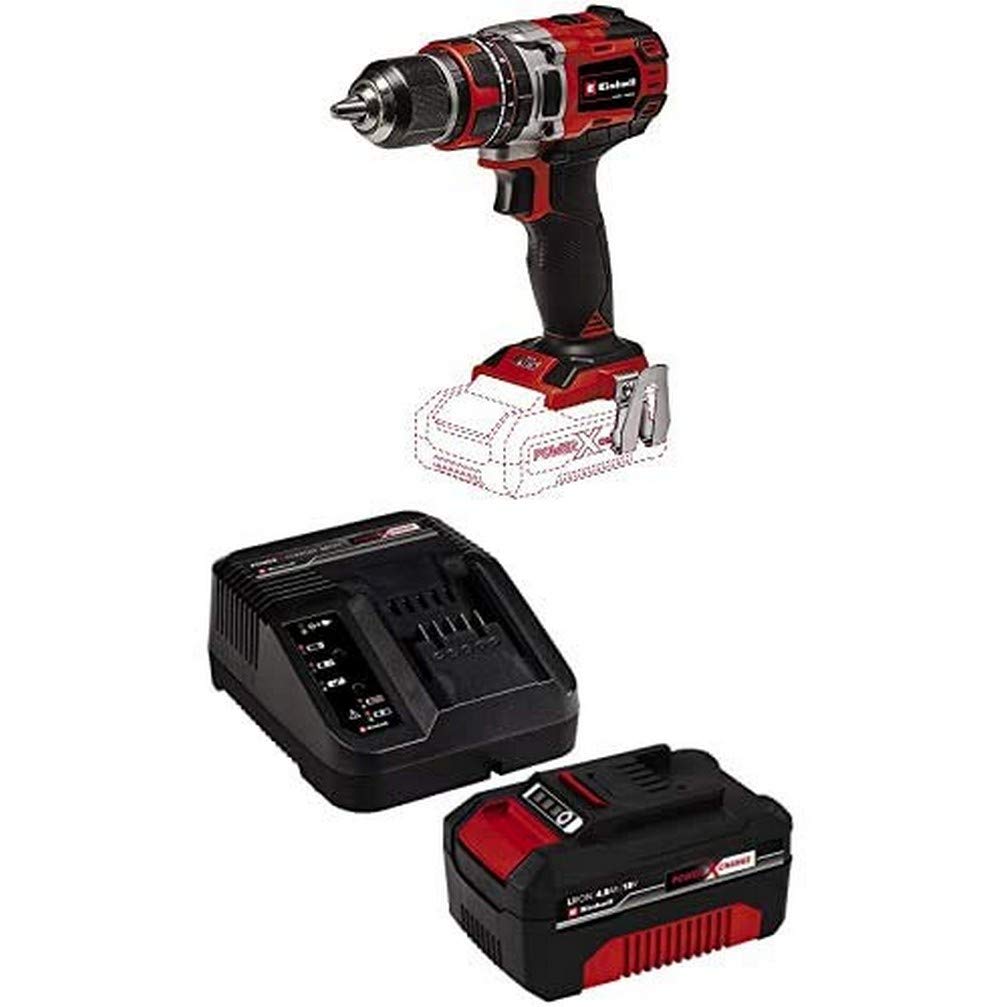 Einhell 4513942 Te-CD 18/50 Li-i BL, 18 V + Power-X-Change Starter Kit, Caricabatteria e Batteria da 4000 mAh Li-Ion, Nero, Rosso