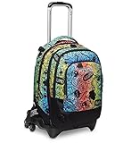 Seven Trolley Scuola JACK 3 RUOTE DETACH -FLUO STAMP, Multicolore -Zaino Uso 3in1 -Tasca frontale -CrossOver System -Tasca Porta Borraccia -Maxi ruote, Zaino Scuola, Trolley Viaggio Bambino
