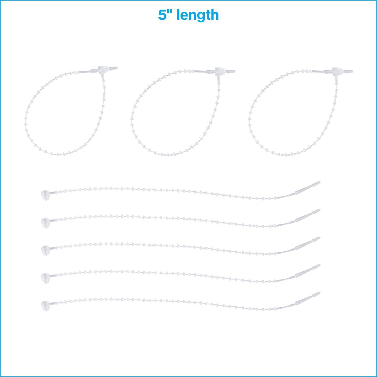SSWBasics 5 inch Clear Adjustable Security Loop Tagging Fasteners - Pack of 1000- Clear