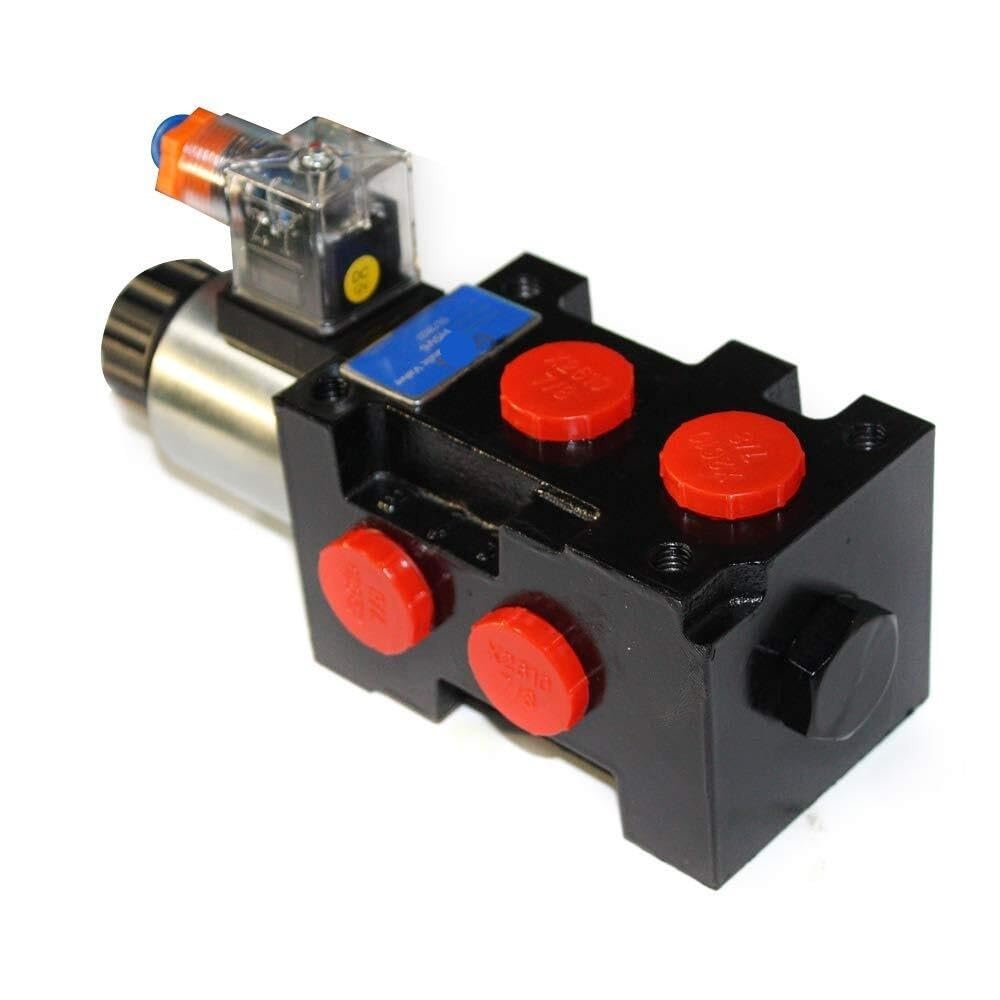 Válvula desviadora de solenoide hidráulica duradera de 12 V CC 3625 PSI, 13 GPM, 6 puertos, válvula desviadora/selectora, 3 enchufes, 6 puertos, negro y rojo