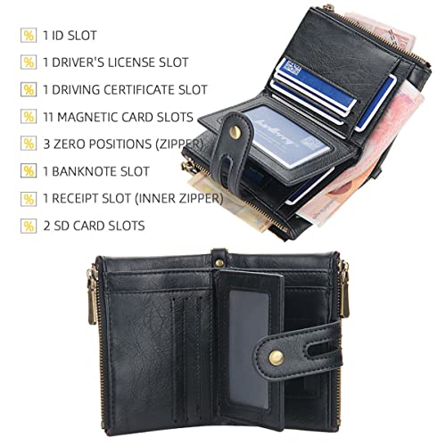 SUMGOGO Wallets for Men Bifold Leather Wallets with Chain RFID Blocking Double Zipper Coin Pocket Short Purse (Coffee)2