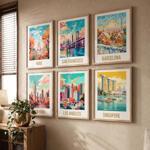 Image of kotart City view wall art poster with Frame for Home Decoration - Painting Living Room Bedroom Office hanging frames (Pack of 6 Multicolor) (14X20 Inch, K)