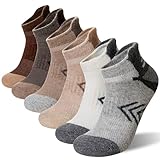 Velice Merino Wool Ankle Hiking Running Socks for Women Compression Thick Athletic Cushion Breathable No Show Socks 6 Pairs(Grey/Brown/White, Medium)