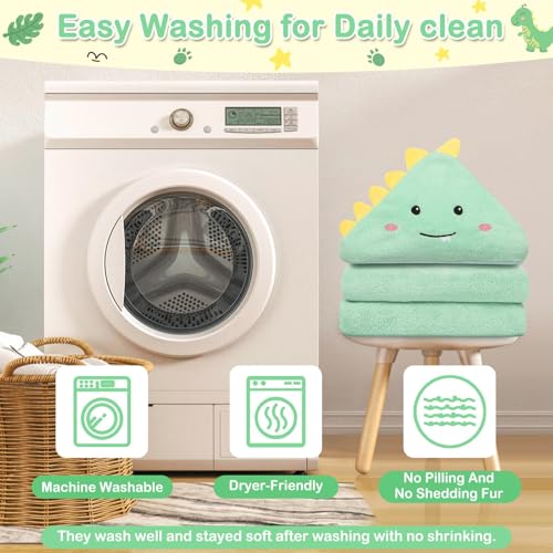Image of 4 PCS Hooded Baby Towels, Soft Baby Towel, Absorbent Baby Bath Towel, Baby Towels and 3 PCS Baby Washcloths for Newborns, Toddlers, and Kids, 32x32 in Baby Towel with Hood for Boy and Girl (Dinosaur)
