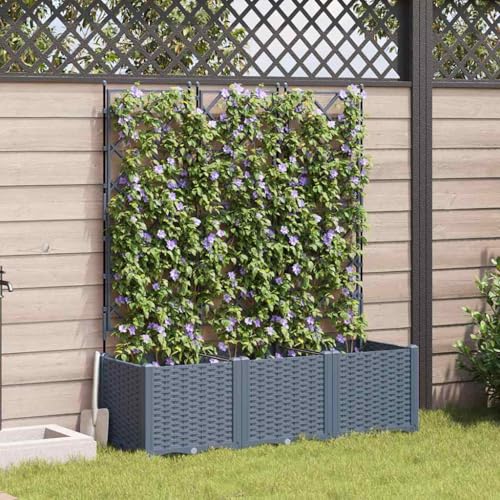 KTHLBRH Modern Garden Planter with Integrated Trellis 3 pcs Light Gray 120x40x143cm, Sturdy Polypropylene UV-Resistant Outdoor Plant Container, Easy Assembly Vertical Gardening