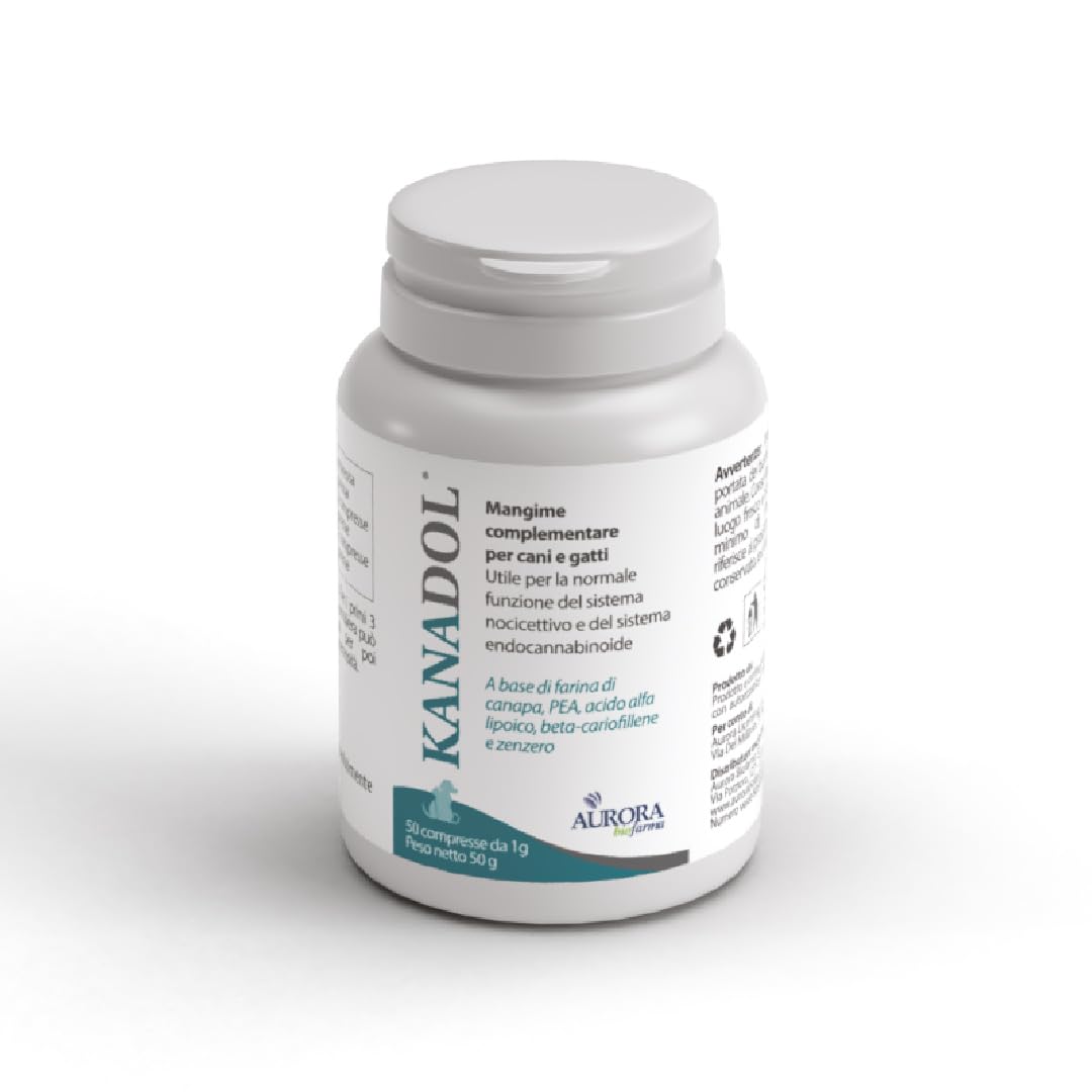 Aurora Biofarma Kanadol 50 Compresse - Mangime complementare utile per la normale funzione del sistema nocicettivo ed endocannabinoide - Adatto a Cani e Gatti