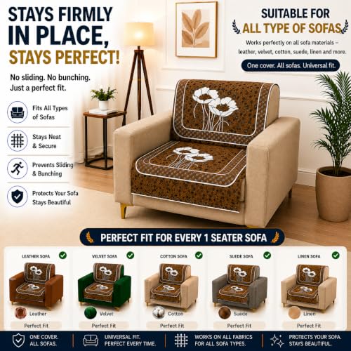 Image of Homerz Premium Chenille Fabric Sofa Cover | Soft, Durable & Dustproof | Decorative Couch Cover (Florida Chocolate, 1 Seater, Seat Cover with Backrest)