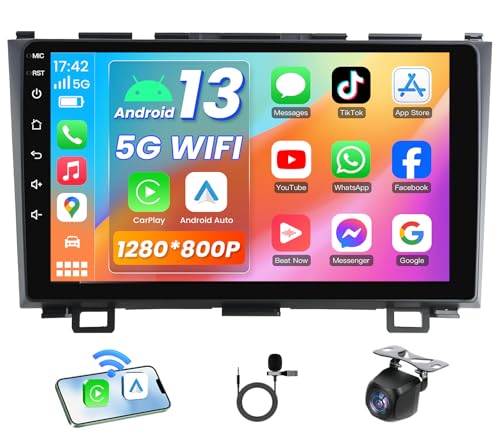Image of 4G+64GB Car Stereo Radio for Honda CRV 2007-2011, 5G WiFi Wireless Carplay Android Auto 9 Inch 1280 * 800P Touchscreen GPS Navigation with Bluetooth 1080P Backup Camera SWC FM Radio