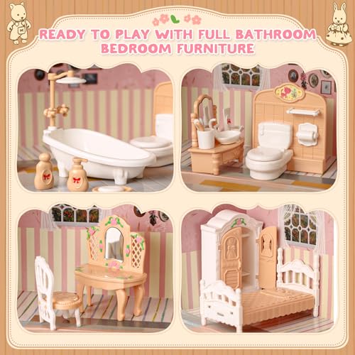image for TUZT Suitcase Dollhouse Furniture Set for Kids, Mini Dollhouse Box wit