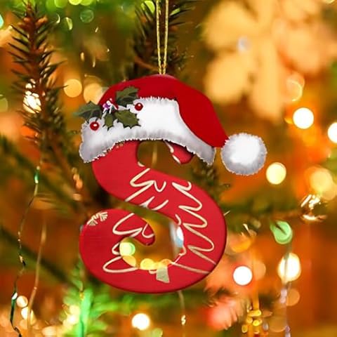 26 Letter Christmas Tree Hanging Pendant, Initial DIY Christmas Tree Decorations, Alphabet Letters Hanging Ornament for Xmas Tree Decoration Holiday Family Decor Gifts (S) Cover