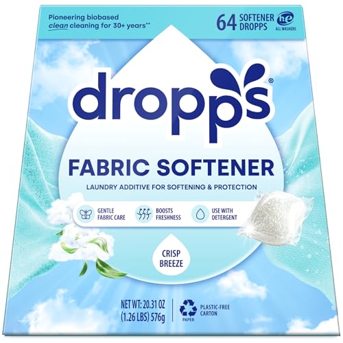 Dropps Laundry Fabric Softener Pods, Crisp Breeze (64 Pods) - Laundry Additive for Softening & Protection - HE Compatible Mineral Based Ingredients Laundry Supplies