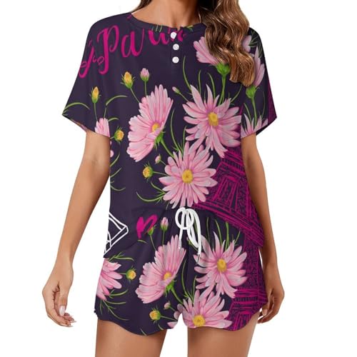Pyjama pour femme Tour À Fleurs ensemble d'été haut de gamme aux finitions douces