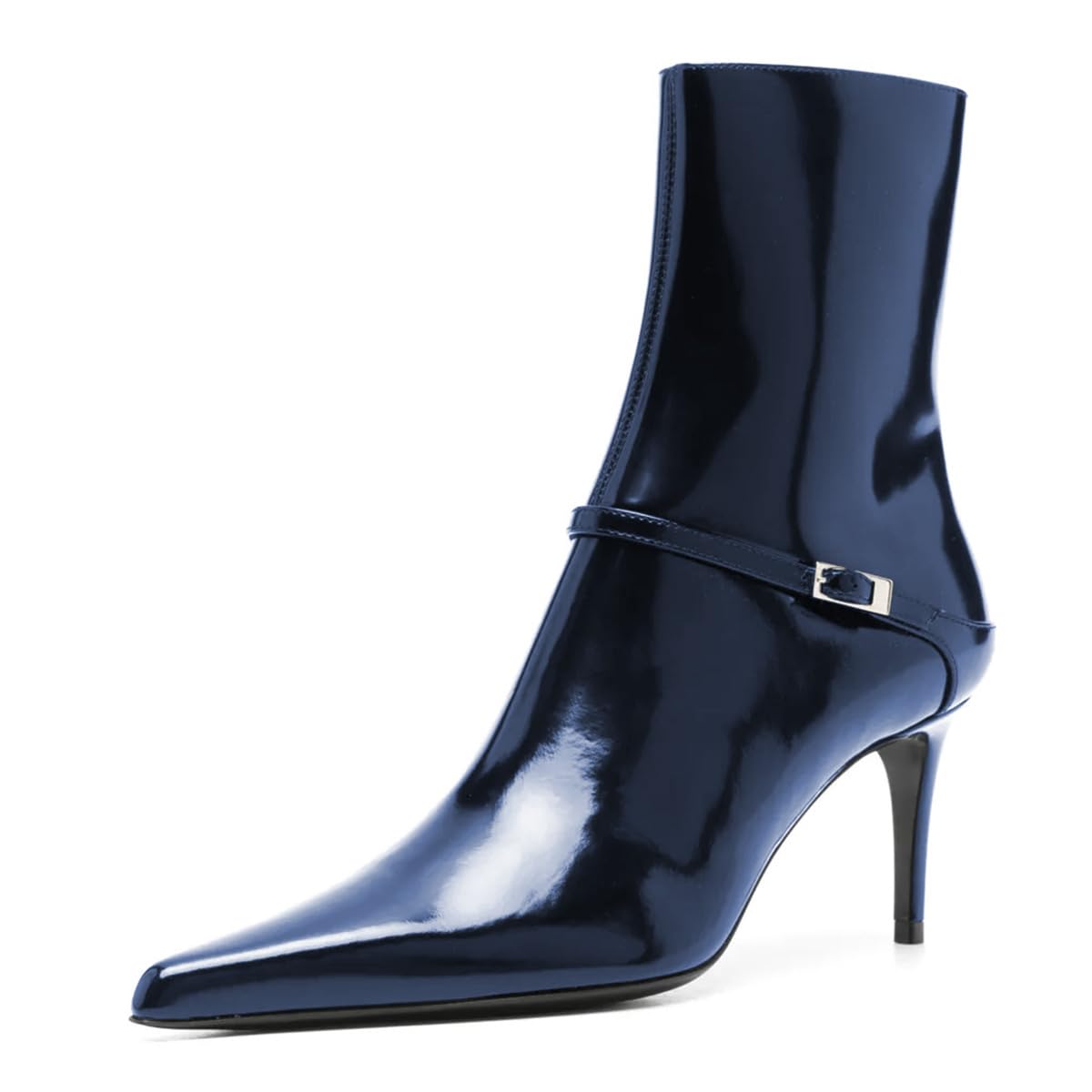 Maiyang Women Pointed Toe Side Zipper Ankle Boots Thin Mid Heel Glossy Patent Leather Booties Fashion Party Casual