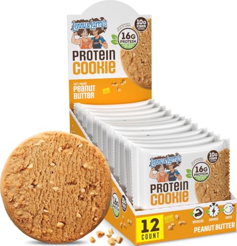 Image of Lenny & Larry's Protein Cookie, Peanut Butter - High Protein Snacks with 16g Plant Protein, 10g Fiber, Soft-Baked, Vegan, Non-GMO | 4oz, Pack of 12