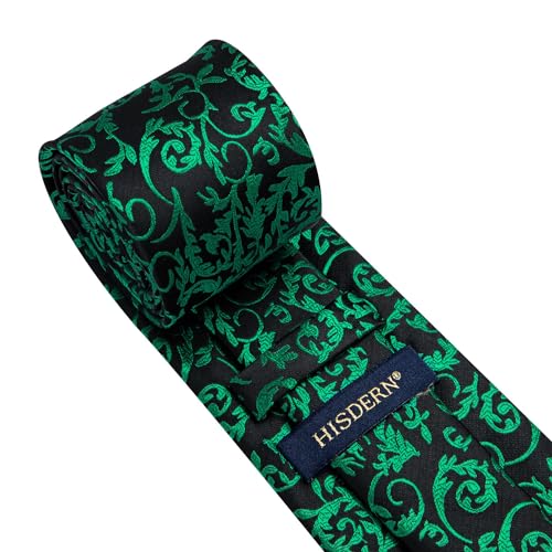 Image of HISDERN Ties for Men Paisley Floral Mens Ties and Pocket Square Cufflinks Set Classic Business Necktie Handkerchief