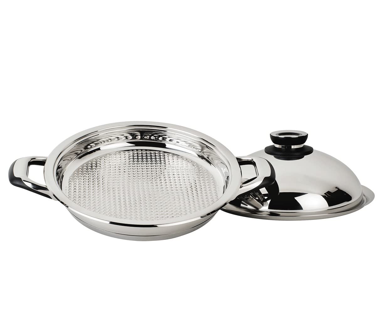 Ecovitam Bistecchiera Acciaio Inox 18/10 - Diametro 28 cm - per Tutti i Piani Cottura - Termometro Integrato - Made in Italy