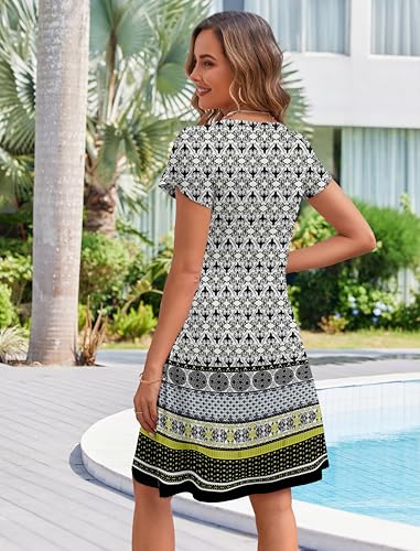 Image of Zeagoo Womens Summer A-Line Dress with Pockets Mini Short Sleeve Dresses Flowy Beach Swing Dress 2026 Vacation Travel