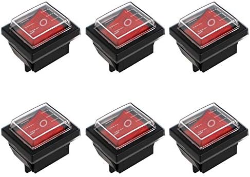 Huayue 6 PCS ON-OFF Boat Rocker Switch, SPDT 4 Pin Red Light Illuminated Car Auto Boat Rocker Toggle Switch with Waterproof Cover for Electrical Products, AC 250V 16A 125V 20A
