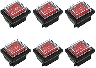 Huayue 6 PCS ON-OFF Boat Rocker Switch, SPDT 4 Pin Red Light Illuminated Car Auto Boat Rocker Toggle Switch with Waterproof Cover for Electrical Products, AC 250V 16A 125V 20A