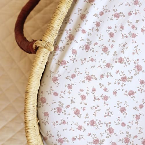 Image of Baby Bassinet Sheets Girl (Juliette) 2-Pack - Fitted Bedside Bassinet Sheets - Buttery Soft Cotton Blend for Standard Bassinet Mattress Pad - Compatible with Halo Bassinest
