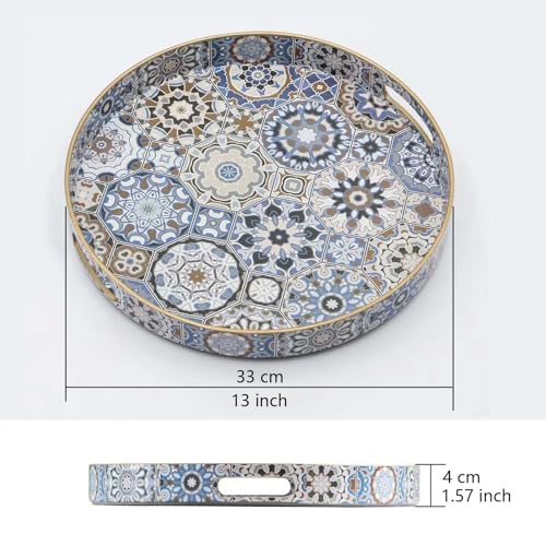 Round-Serving-Tray-with-Handles-Boho-Coffee-Table-Tray-Serving-TrayLarge-Tray-for-Ottoman-Coffee-TableModern-Decorative-Tray-for-Living-Room Round Serving Tray with Handles Boho Coffee Table Tray Serving TrayLarge Tray for Ottoman Coffee TableModern Decorative Tray for Living Room