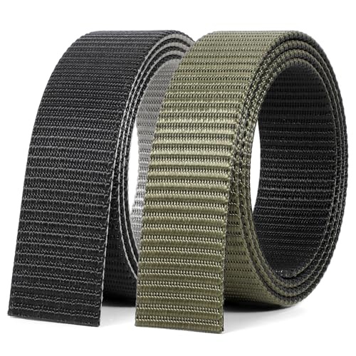 SANSTHS Nylon Belts for Men Without Buckle, 1 1/3" Reversible Nylon Webbing Replacement Belt Strap (Black+Green, for Waist 34"-40")